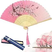 Grantop Folding Hand Fans, Handheld Folding Fan for Women, Chinese Vintage Style Handheld Silk Folding Fan for Birthday Wedding Party Decoration