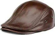 [BUDUBIBI] Leather Newsboy Cap for Men, Adjustable Classic Beret Hat Golf Cabbie Gatsby Ivy Driving Hunting Flat Cap