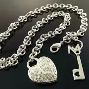 Necklace Chain Real 925 Sterling Silver Filled Solid Antique Heart Key Pendant