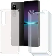 [LCEHTOGYE] Case for Sony Xperia 1 V + 4 Pcs Tempered Glass Screen Protector, Slim Translucent Shock-Absorption Soft TPU Bumper Protective Phone Case Cover for Sony Xperia 1 V (6,5")