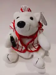 1998 Coca Cola Bean Bag Plush Polar Bear in Soda Fountain Outfit