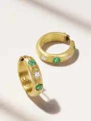 [Jenna Blake] Jenna Blake - 18-karat Gold, Diamond And Emerald Hoop Earrings - Green - One size One size Green
