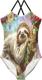 [RPLIFE] Little Girls Bathing Suits, Summer Beach Swimwear 3-10 Y, Cute Sloth Spring Floral
