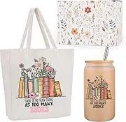 Fairy's Gift Book Lovers Gifts - Canvas Tote Bag & Frosted Glass Cup Set - Mothers Day, Birthday, Bookish Gifts for Book Lovers Women Readers Librarian Teacher, Reading Accessories, Bookworm Presents