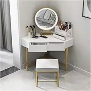 Stylish and Modern White Vanity Desk with Drawer Modern Corner Triangle Table Set for Home Office Makeup Table with Chair for Desk White Vanity Table Set