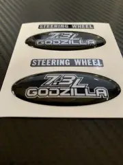 (2) Gel Coated steering wheel emblem overlays 7.3l GODZILLA Super Duty silv/bla
