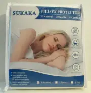 2 Standard Pillow Protector Case Natural Anti-Mite 100% Waterproof Breathable Wh