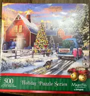 SPRINGBOK MAJESTIC PUZZLES, 500 PIECE HOLIDAY PUZZLE SERIES-RED BARN TREE FARM