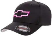 Classic Chevy Bowtie - Bright Pink - Flexfit L/XL Embroidered Black Cap