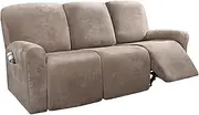 Smarcute 8 Piece Recliner Chair Cover Velvet Stretch Reclining Sofa Cover Couch Cover for 3 Cushion Seat Sofa Slipcover Furniture Covers Form Fit Removalable Thick Soft Washable (3 Seater, Taupe)