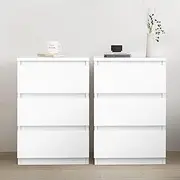 [ALFORDSON] 2PCS Modern Bedside Table 3 Drawers, 15mm E0 Particle Board, Handless Minimalist Nightstand Side End Table for Bedroom, Living Room, White