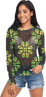 [RPLIFE] Green Yellow Shamrock Black Mesh Tops, Mesh Rave Top S-XXL