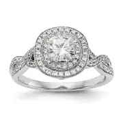 14K White Gold Cushion Simulated Diamond Halo Engagement Ring