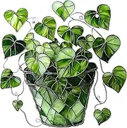 Stained Glass Window Hanging Green Plant Stained Glass Sun Catcher, 7.8x7.8 2D Acrylic Sun Catcher with Chain, Hanging Stained Glass for Balcony Window Wall Garden Decor, Gift-