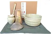 Matcha Whisk Set 6PCS Bowl 15 OZ Japanese Spout Bamboo Whisk Shaker Mixer Matcha Scoop Whisk Stand Chasen Holder Accessories Mottled Green Starter Kit for Matcha Tea Macha Tools