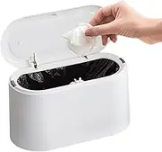 Mini Desk Trash Can with Lid Removable Small Garbage Can,White Pop Up Countertop Wastebasket,Counter Garbage Lint Bin for Bathroom,Office,Kitchen,Desk