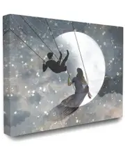 Stupell The Stupell Home Decor Collection Grey and Blue Celestial Love Sky Swinging by the Full Moon and Stars