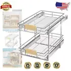Adjustable 2-Tier Kitchen Organizer with Smooth Slide-Out Drawers & Oak Handle