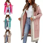 Womens Long Cardigans Knitted Open Front Hooded Outerwear Sweater Coat Outwear