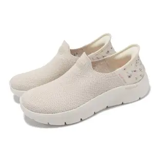 【SKECHERS】休閒鞋 Go Walk Flex Slip-Ins 女鞋 米白 玫瑰 避震 套入式 懶人鞋 健走鞋(124822-OWHT)