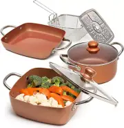 7 Pcs Copper Pots and Pans Set, Copper Chef Cookware Non Stick, Square Copper Pa