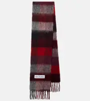 [Acne Studios] Acne Studios Checked logo fringed wool-blend scarf One Size red