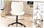 Armless Office Chair Desk Chair Comfy Home Adjustable Task Chair with White