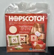 Vtg HOPSCOTCH Aida 14 Count Cross Stitch Fabric 15"x15" Aida Ivory Blue *Open*