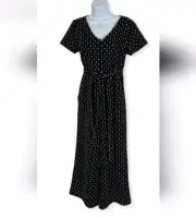 NWT~ANN TAYLOR LOFT~Black White KNIT Tie Waist Wide Crop Leg JUMPSUIT~Small