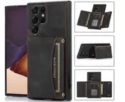 066 Three Fold Wallet Phone Case Card Insertion Suitable for Samsung S24