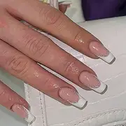 Virellay Press On Nails, Glue-On Nails - Fake Nails Fingernails - Artificial Nails (French Glitter, Medium)