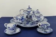 Flora Blue and White Miniature Tea Sets with Teapots Collectible