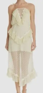 $950 Alice McCall Women's Yellow Ruffle Sleeveless Sheath Midi Dress Size US 4