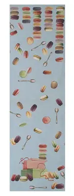 Macaroons Blue French Tapestry Table Runner Pastry Design Tea Chic Kitchen