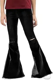 [Zmkovms] Girls Kids Ripped Flare Jeans Elastic High Waist Bell Bottoms Denim Skinny Pants Leggings Years 4-13