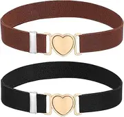 [Wanmu] 2 Pcs Kids Elastic Belt Adjustable Toddler Heart Buckle Stretch Belts for Girls Boys Dress Jeans Pants, Brown, Black, 2 Count (Pack of 1)
