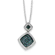 Sterling Silver Rhodium Plated Blue u0026 White Diamond Square Pendant