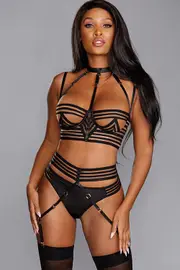 Dreamgirl Take Control Open Cup Bra Set with Garter Belt & Thong