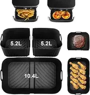 Silicone Air Fryer Liners for Ninja AF500UK,For Ninja XXXL Flexi Drawer Liners,3-in-1 Reusable,Easy Clean,Heat-Resistant,Black【1x 10.4L and 2x5.2L】