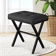 Vanity Stool Ottoman Stool Chair for Vanity Chair with Metal X Legs, Footrest Upholstered Makeup Stool for Makeup Room, Living Room, Bathroom, Padded Foot Rest Seat for Entryway(Black)