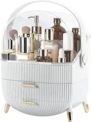 Makeup Organizer for Vanity, Make up Organizers and Storage, Cosmetics Skincare Organizers with Lid and Drawers, Waterproof Dustproof Cosmetics Display Case for Countertop, Bathroom, Dresser (White)
