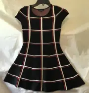 Sequin Hearts Dress. Black With Red&White Grid. Cap Sleeves. Girls Medium. NWT.
