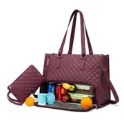 Lunch Tote Bag For Women,Laptop Bag with Insulated Lunch Compartment,Large Capacity Computer Handbag with Purse For School,Work,Office,Casual,Red