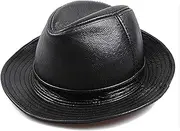 KJIASDFE Winter Hats,Jazz Cap Genuine Leather Men Cowhide Panama Top Hat Vintage Short Brim Fedora Hat for Middle Aged Black