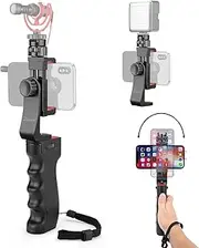 Wireless Smartphone Stabilizer, Vlogging Hand Grip Video Holder Rig Handle Travel Selfie Stick with Clamp Mount and Remote Shutter for All iPhone and Android Mobile Cell Phone