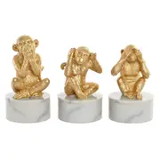 Decorative Figure Dkd Home Decor White Golden Tropical Monkeys 10.5 x 10.5 x 18.5 Cm 3 Pieces