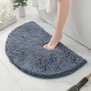 Half Round Microfiber Chenille Non-Slip Bathroom Bath Rug 15.7-23.6in Blue
