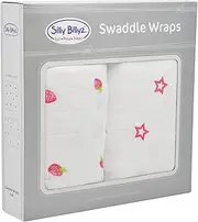 SILLY BILLYZ Muslin Swaddle Wrap, Strawberry Crush, White (Pack Of 2)