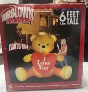 Gemmy Airblown Inflatable Giant 6 ft Teddy Bear I Love You Heart Lighted 2005