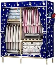 Canvas Wardrobe, Fabric Wardrobe, Portable Wardrobe Shelves for Bedroom, Clothes Closet Storage Organizer with Hanging Rail and Side Pockets,C-100x45x155cm